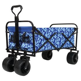 440lbs Collapsible Foldable Wagon Cart, Beach Wagon Utility Cart Utility Wagon Grocery Cart for Camping Shopping Sports Gardening Fishing, blue f