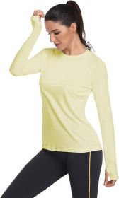 Women's UPF 50+ Sun Protection Long Sleeve Shirts Outdoor Hiking Fishing Tops (Color: Long Sleeve-light Yellow, size: large)