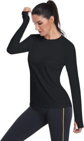 Women's UPF 50+ Sun Protection Long Sleeve Shirts Outdoor Hiking Fishing Tops (Color: Black, size: medium)
