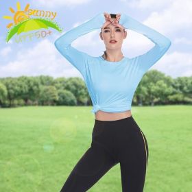 Women's UPF 50+ Sun Protection Long Sleeve Shirts Outdoor Hiking Fishing Tops (Color: Long Sleeve-blue, size: X-Large)