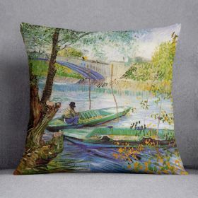 Fishing in Spring by Van Gogh Cushion (Insert: With Insert, size: 16" X 16")