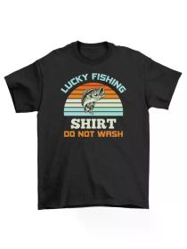 Lucky Fishing Shirt: 21-1130-18-Pecgine, Funny Tee - Don't Wash the Luck Away! U, All-Season, Family T-shirt. (Color: Black, size: S)