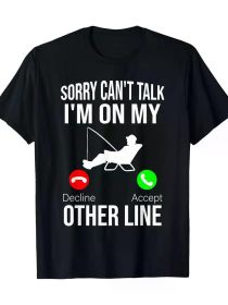 Funny "Sorry Can't Talk, I'm Fishing" Men's T-Shirt - 100% Cotton, Short Sleeve, Crew Neck in Black with Humorous Bass Fishing Graphic (Color: Black, size: M)