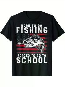 Men's Vintage USA Flag Fishing Graphic T-Shirt - "Born to Go Fishing, (Color: Black, size: XXXL)